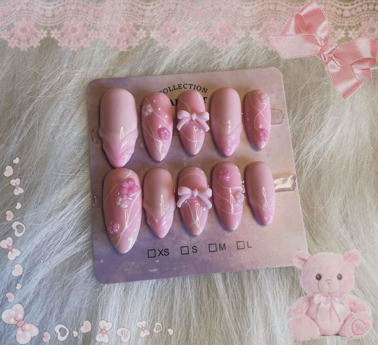 Paznokcie press on nails rozowe slodkie