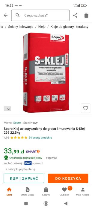 Klej do gresu płytek terakoty sopro