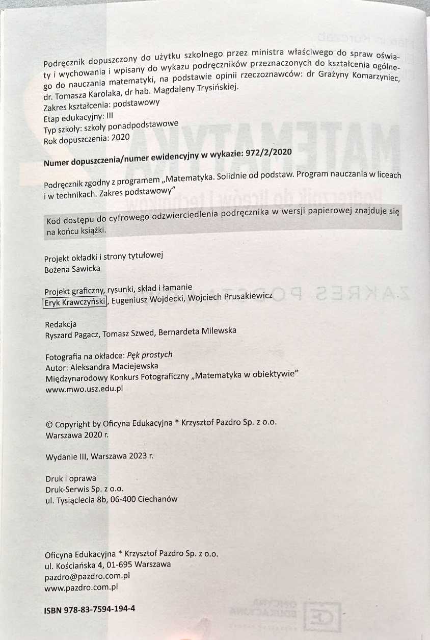 Nowy Podręcznik Matematyka 2, zakres podstawowy, OE
