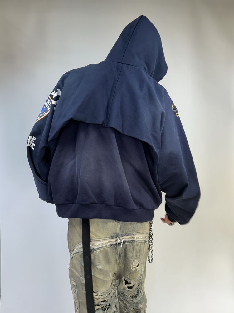 PROJECT G/R NAVY zip зипка зіп зип худи кофта синяя синя distressed