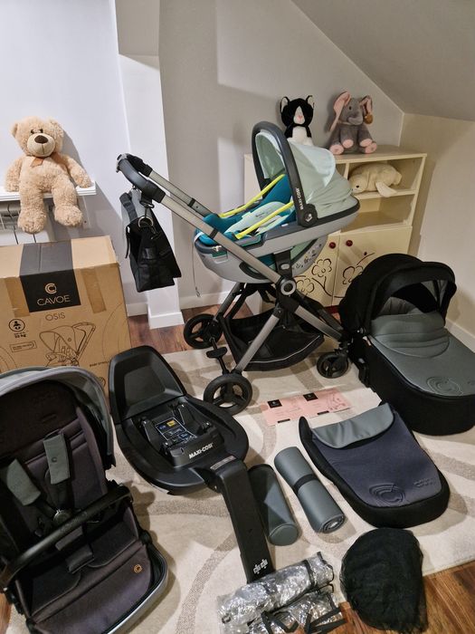 Wózek Cavoe 3w1,4w1, fotelik Maxi Cosi Coral z baza, lekki, nowoczesny