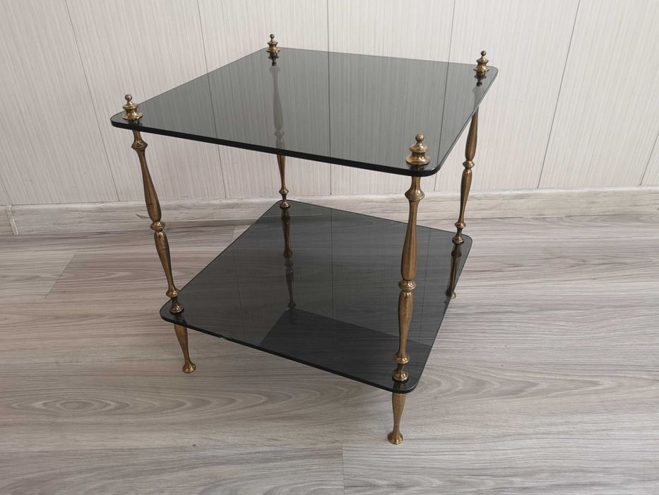 stolik mosiężny mosiądz złoty 45x45x48 szkło