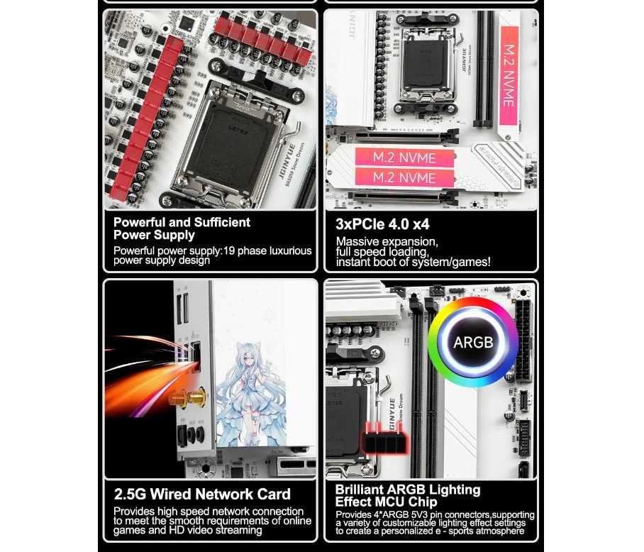 JGINYUE B650M Snow Dream v2.01 - сокет AM5, DDR5, ARGB, M-ATX