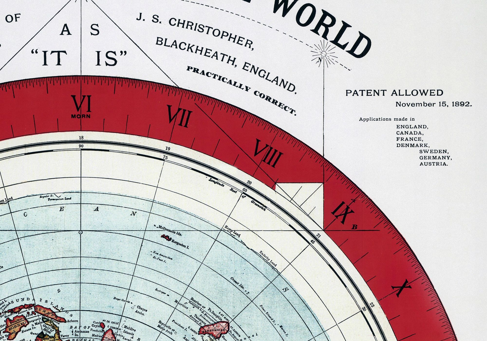 Płaska ziemia / New standard map of the world Gleason - 70x50cm