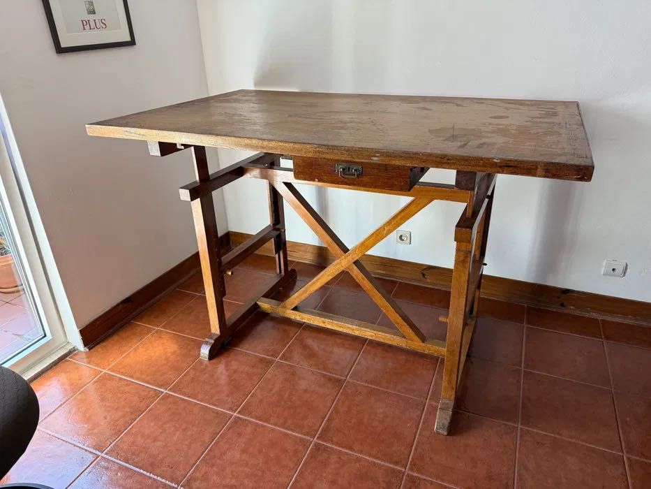 Estirador vintage em madeira maciça, adjustable drafting table/desk