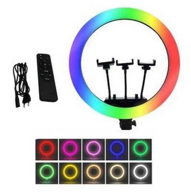 Кільцева LED лампа RGB MJ36 36см 3 кріплення, багатобарвна лампа