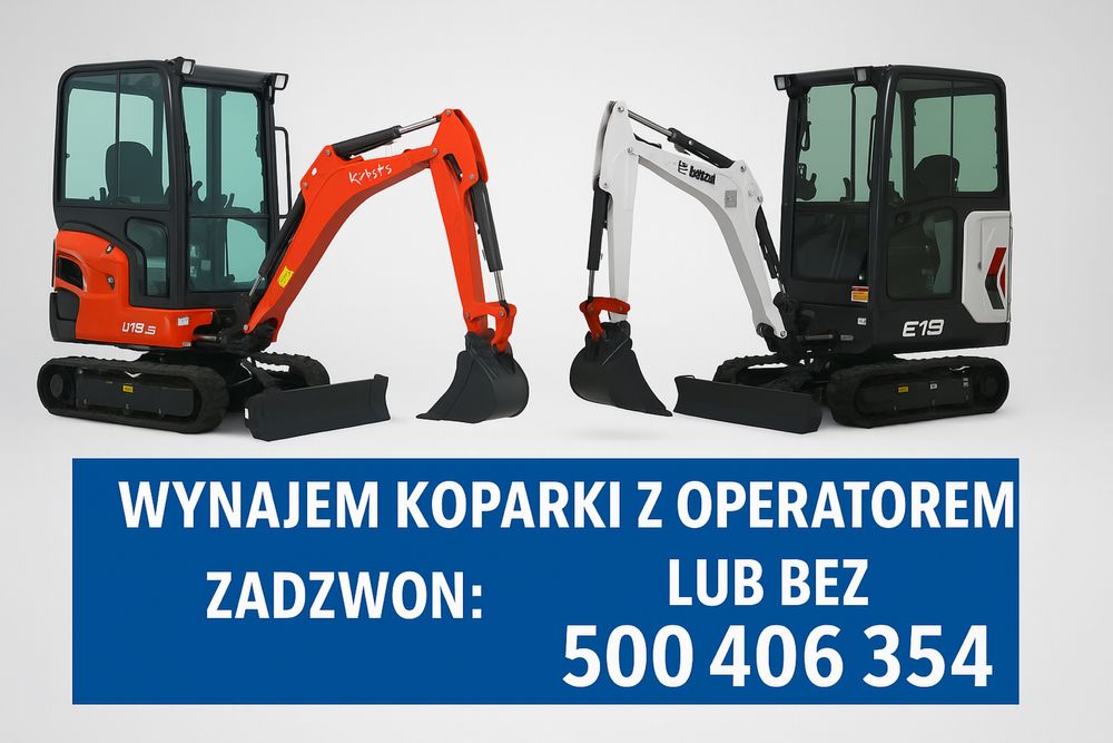 wynajem koparki kubota kx 19 bobcat CAT volvo okazja