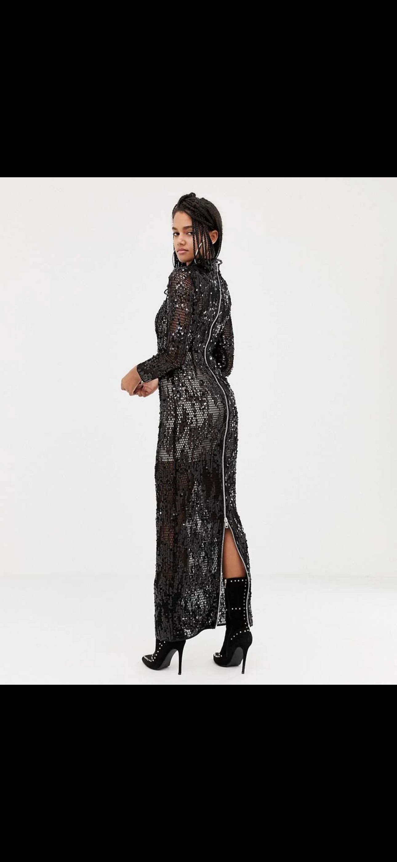 Asos Design X Laquan Smith Funnel Neck cekiny maxi dres r.34 uk6