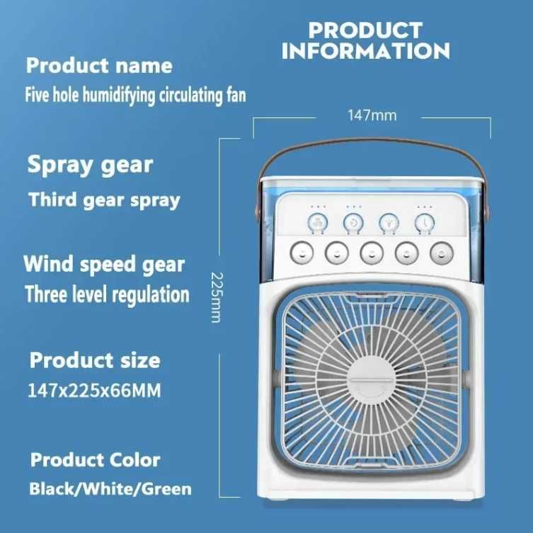 Вентилятор с функцией увлажнения воздуха Air Cooler Fan USB LED подсве