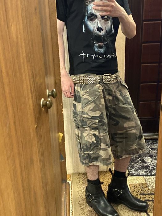 BALENCIAGA type camo wide shorts opium viperr sk8 rap y2k vetements