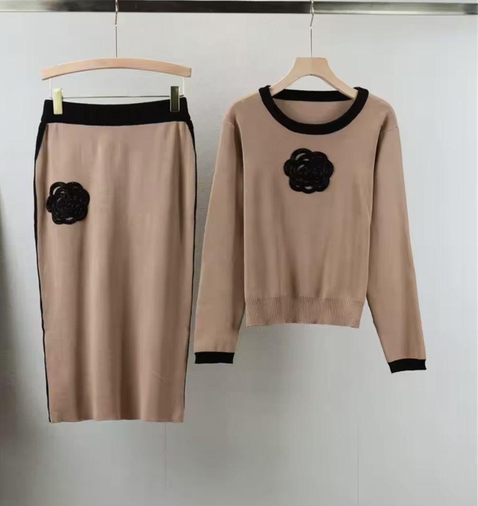 Kontantto komplet camel dzianina sweter spodnica xs-3xl