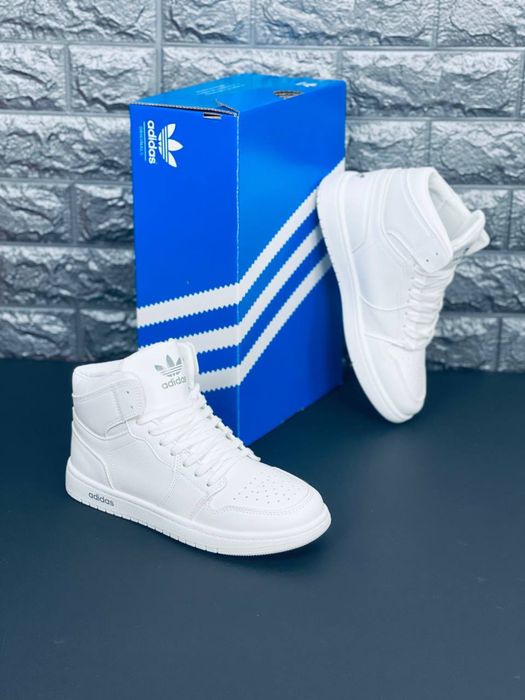 Adidas белые кроссовки кожаные на осень / кросовки Адидас высокие