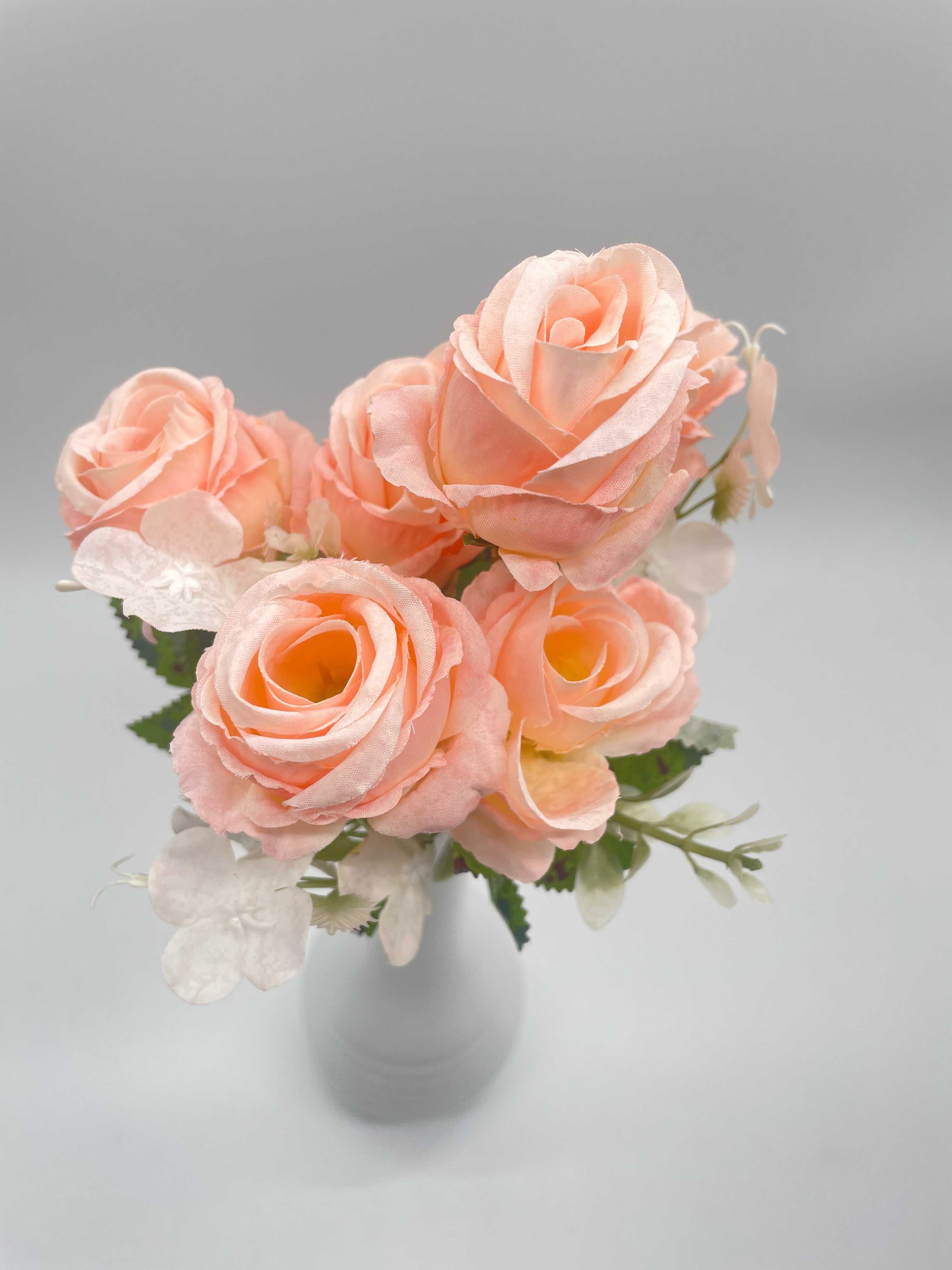 Bukiet Kwiatów Róży Róż Łososiowy Wazon 29 cm Kwiaty Sztuczne