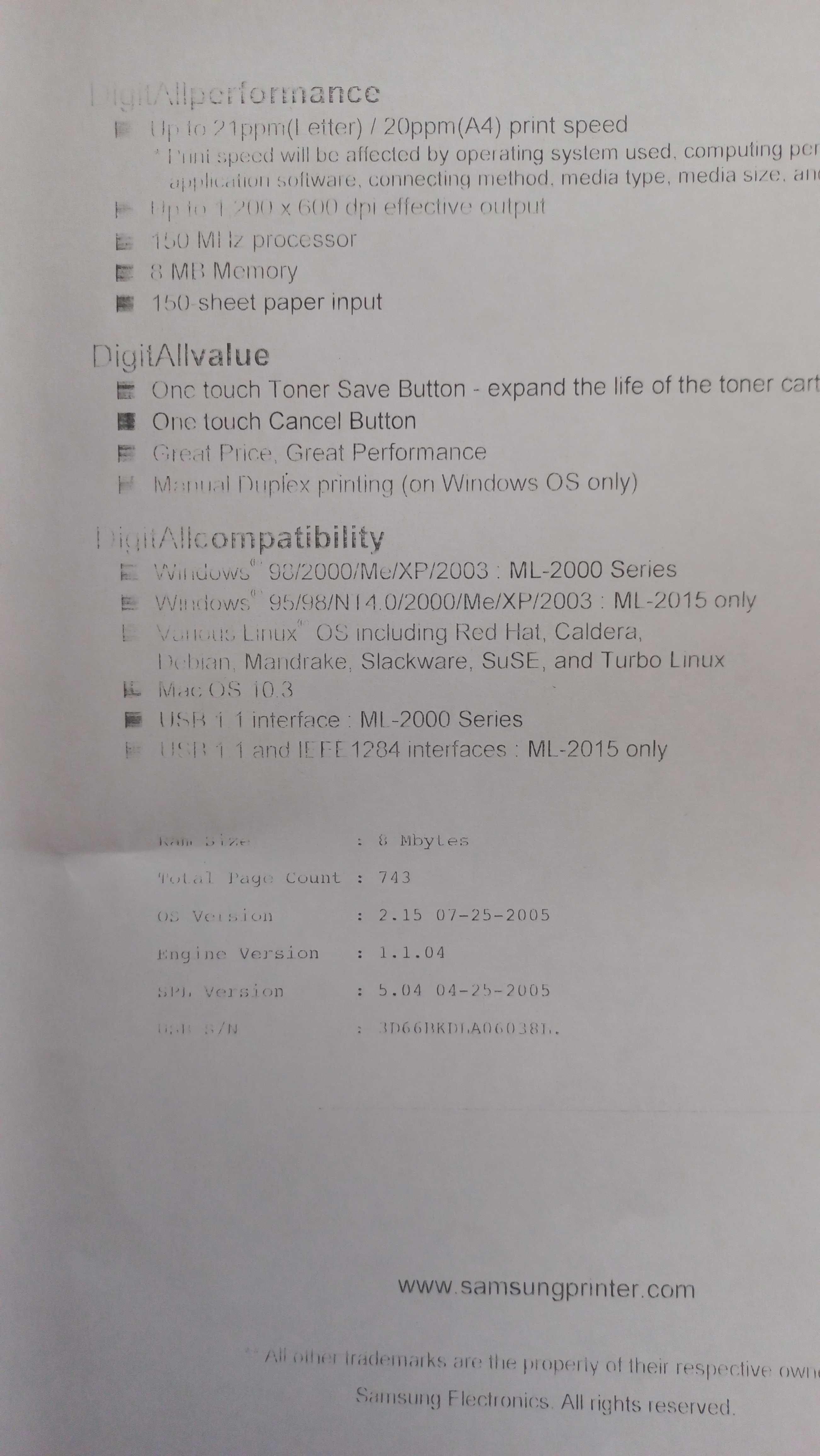 Принтер Samsung ML 2015