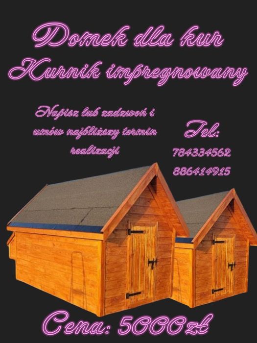 Kurnik dla kur drewniany impregnowany 280cm x 150cm x 220cm wys