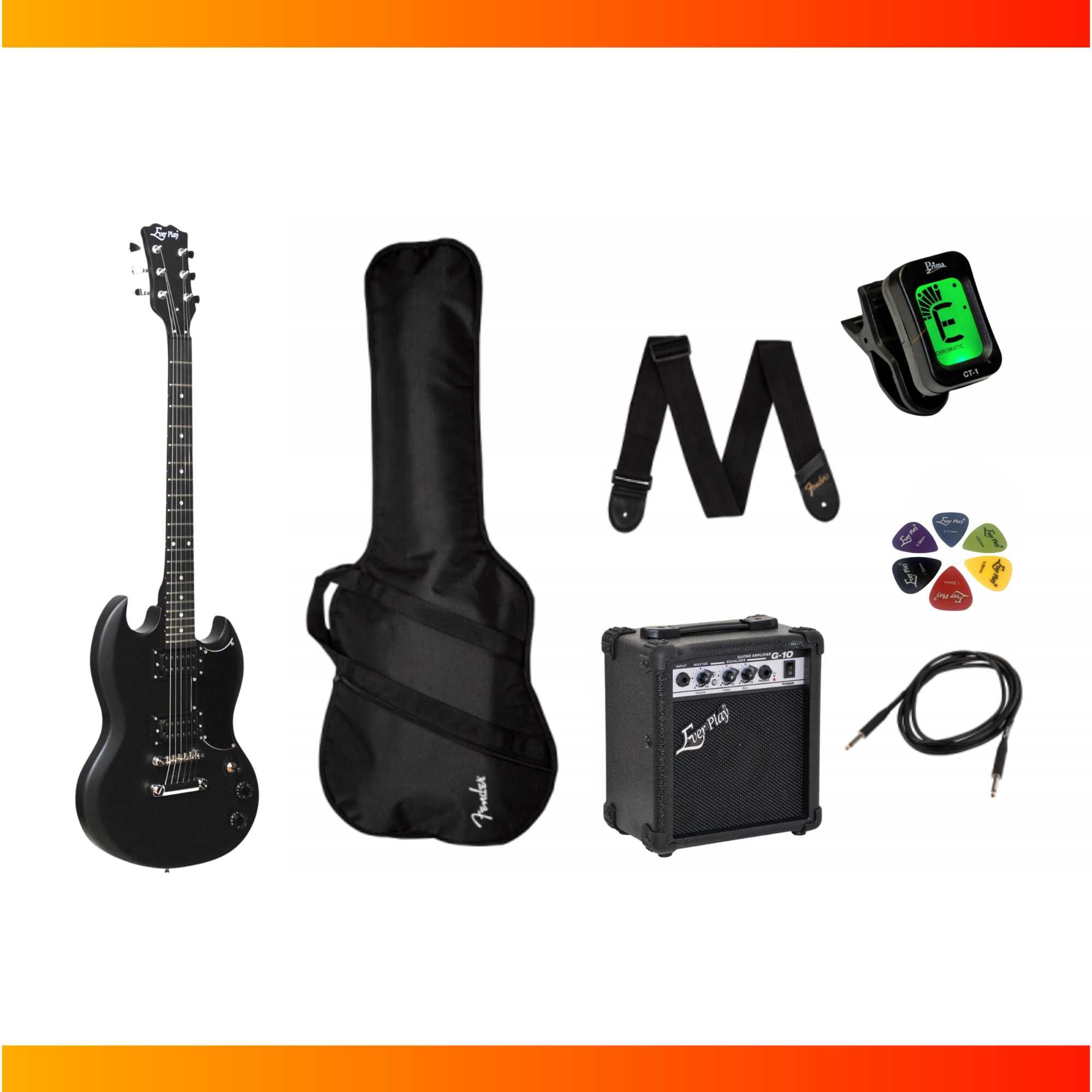 Gitara elektryczna Ever Play SG czarna + wzmacniacz / zestaw XXL