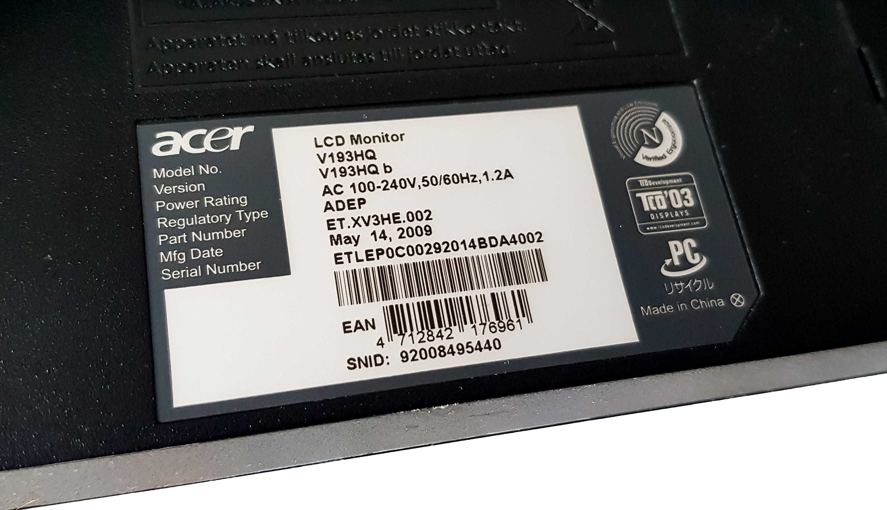Monitor VGA 19" - Acer V193HQ