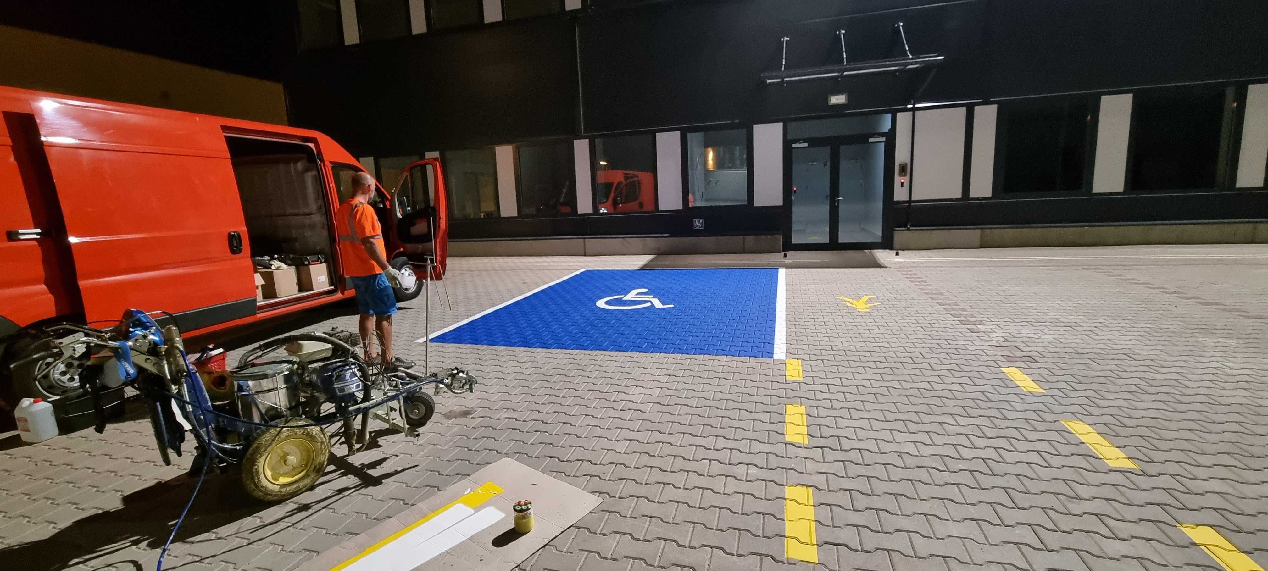 Malowanie linii, pasów, miejsc parkingowych, oznaczenia poziome, BHP