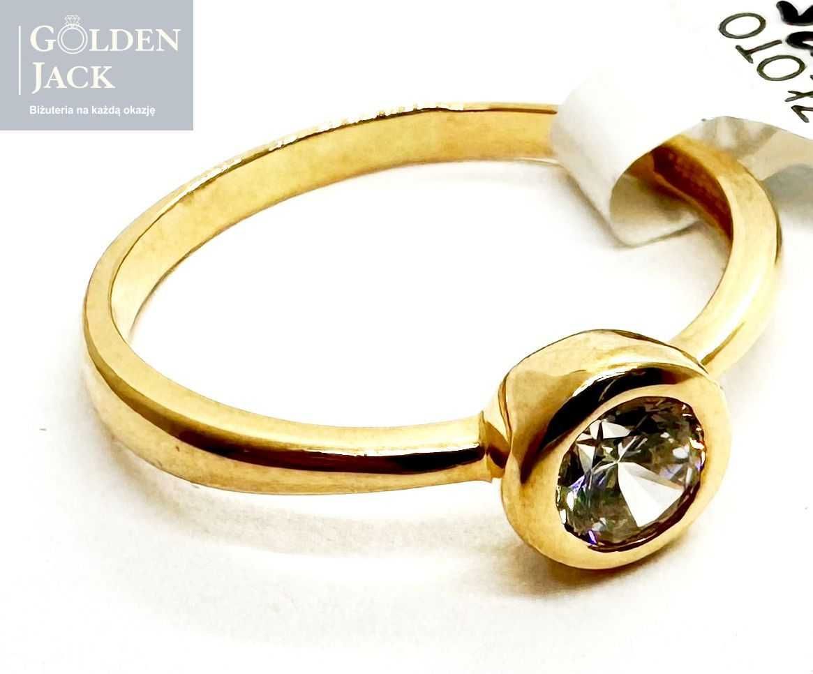 Złoty ładny pierścionek z cyrkonią złoto pr. 585 rozmiar 18 waga 2,05g