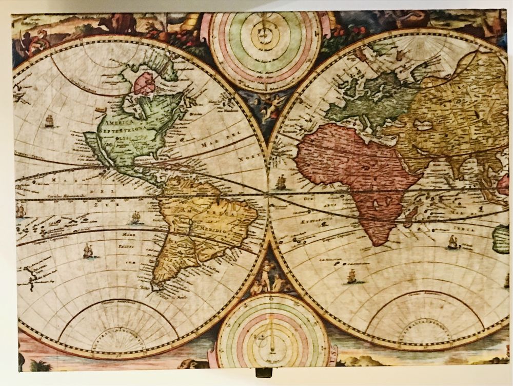 Szkatułka drewniane pudełko STARA MAPA duże