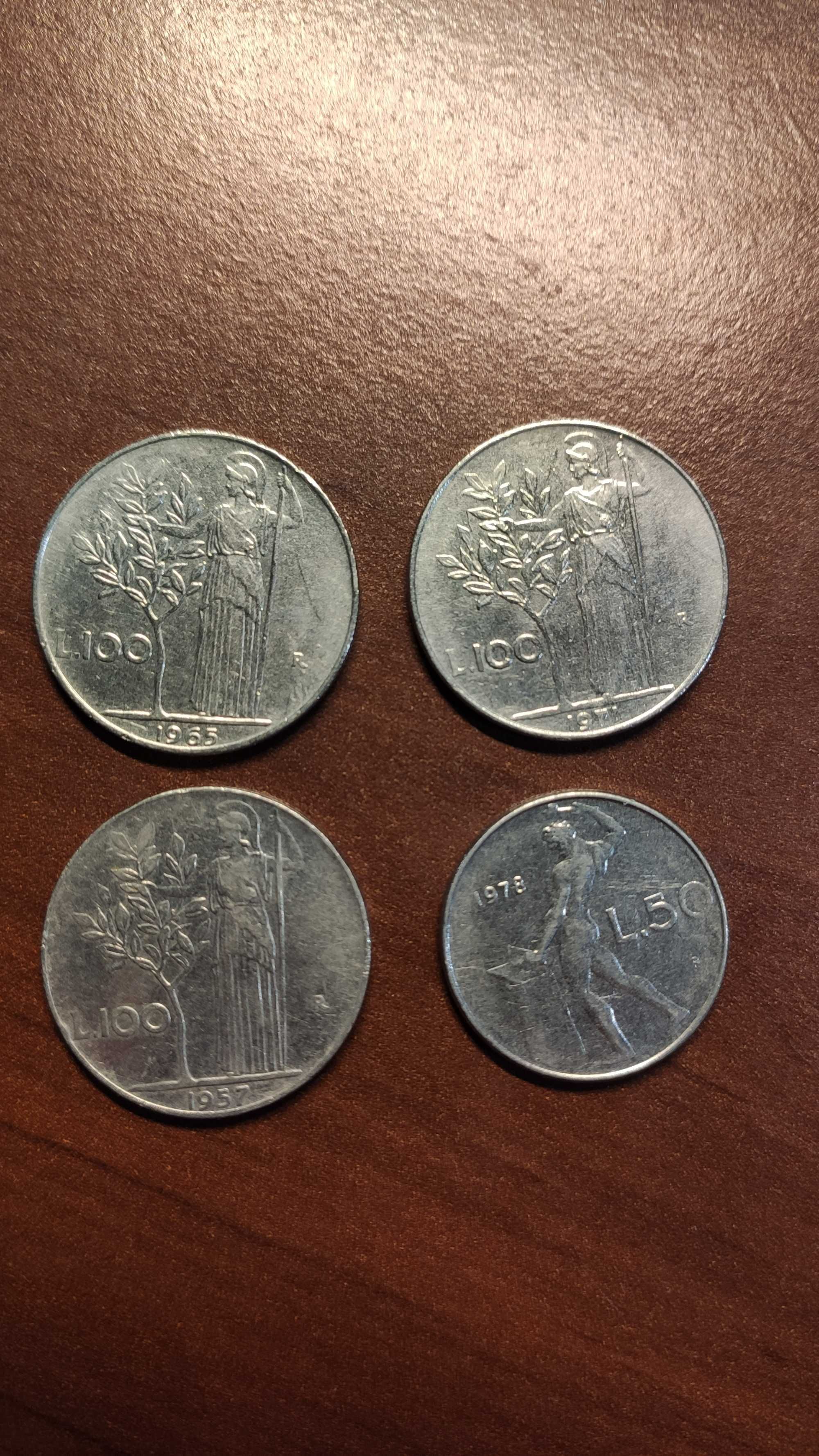 MONETA, WŁOCHY, 100 LIRE, 1957  kolekcja 4 monety