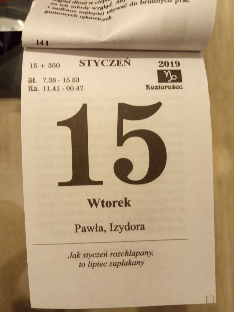 Kartka z kalendarza, metryczka, rok 2019, 2020 i 2021