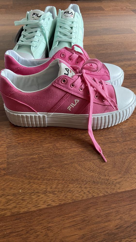 Нові кеди кросівки FILA на платформі текстиль рожеві та ніжна бірюза