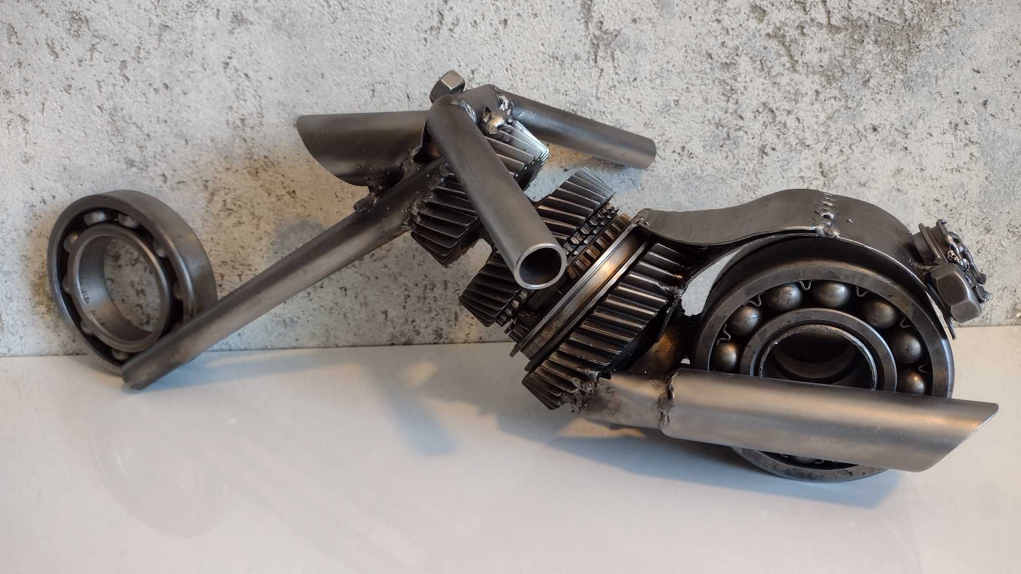 Model, motocykl, chopper, złom, metalowy. 53 cm