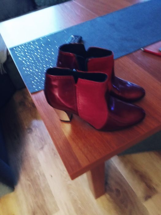 Botki 37 xa kostke damskie bordo srebro