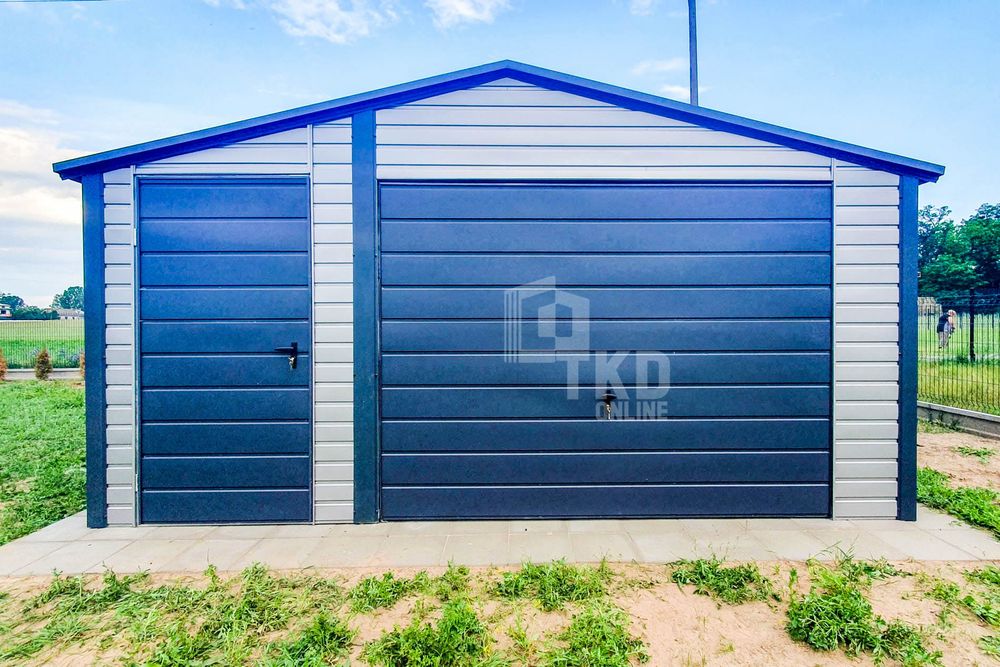 Garaż Blaszany 5X6M Brama Uchylna Drzwi Antracyt Srebrny Rynny Tkd216