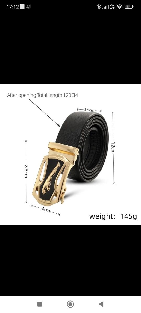 Hit męski pasek do spodni Jaguar pantera unisex 110cm. Gold