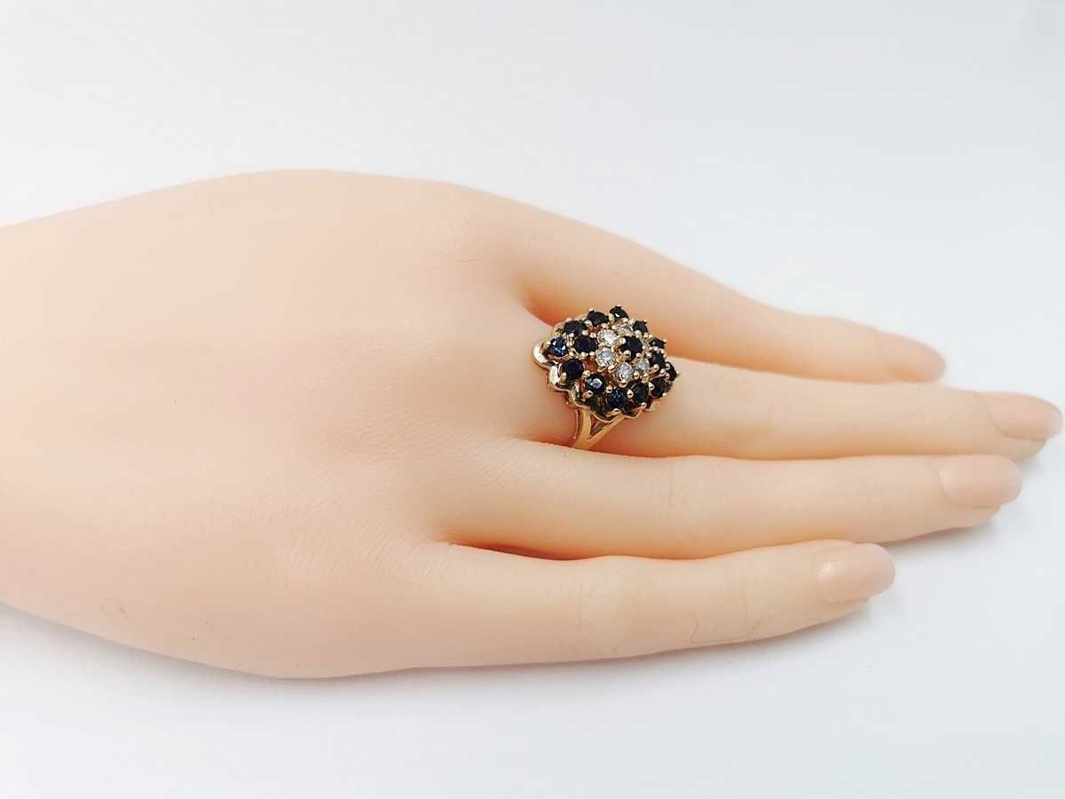 pierścionek złoto 14K 585 szafiry diamenty brylanty 7,26 g certyfikat