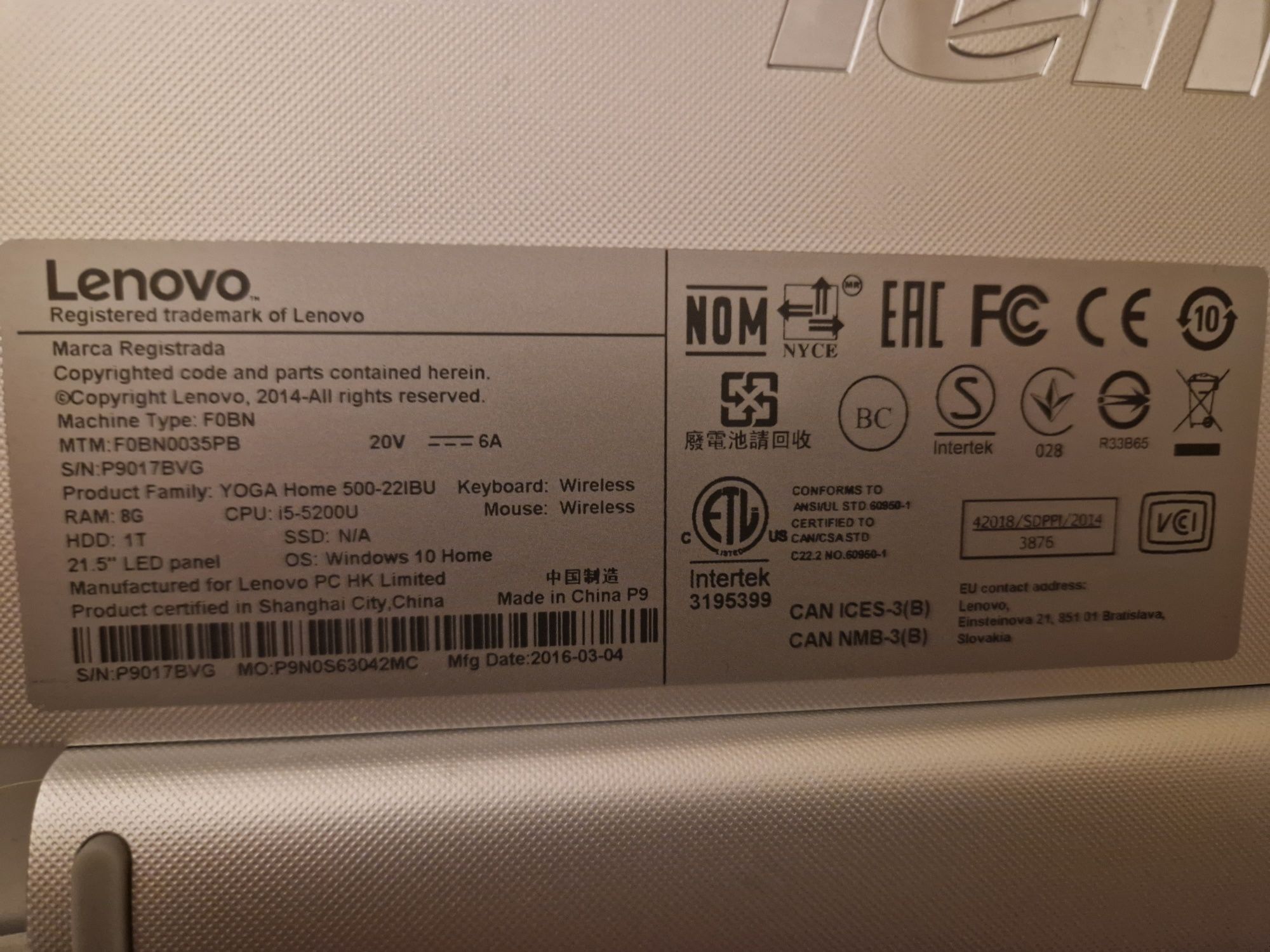 Komputer Lenovo Yoga home 500 i5