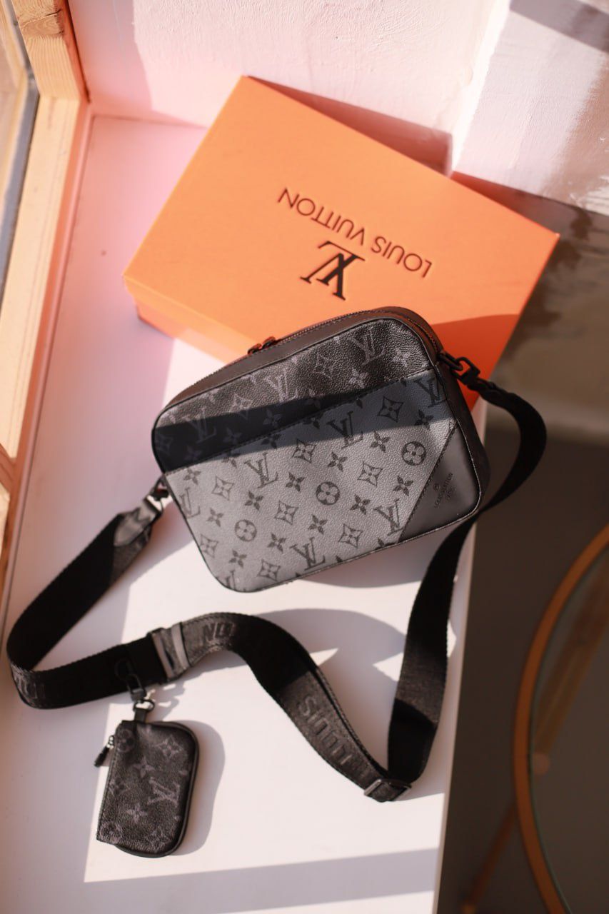 Мужская  сумка барсетка Louis Vuitton серая шашка сумка