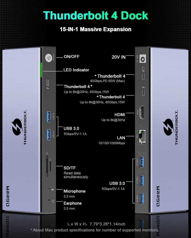 Хаб адаптер док станція Thunderbolt 4 TB4 Pro Docking Station