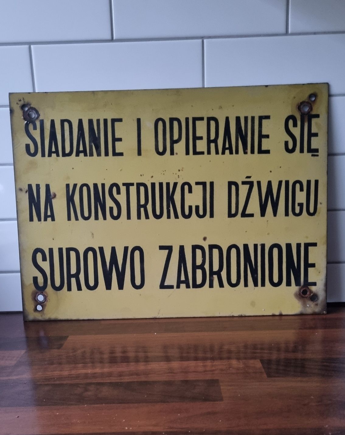 Tablica ostrzegawcza przemysłowa PRL  Industrial ładny stan