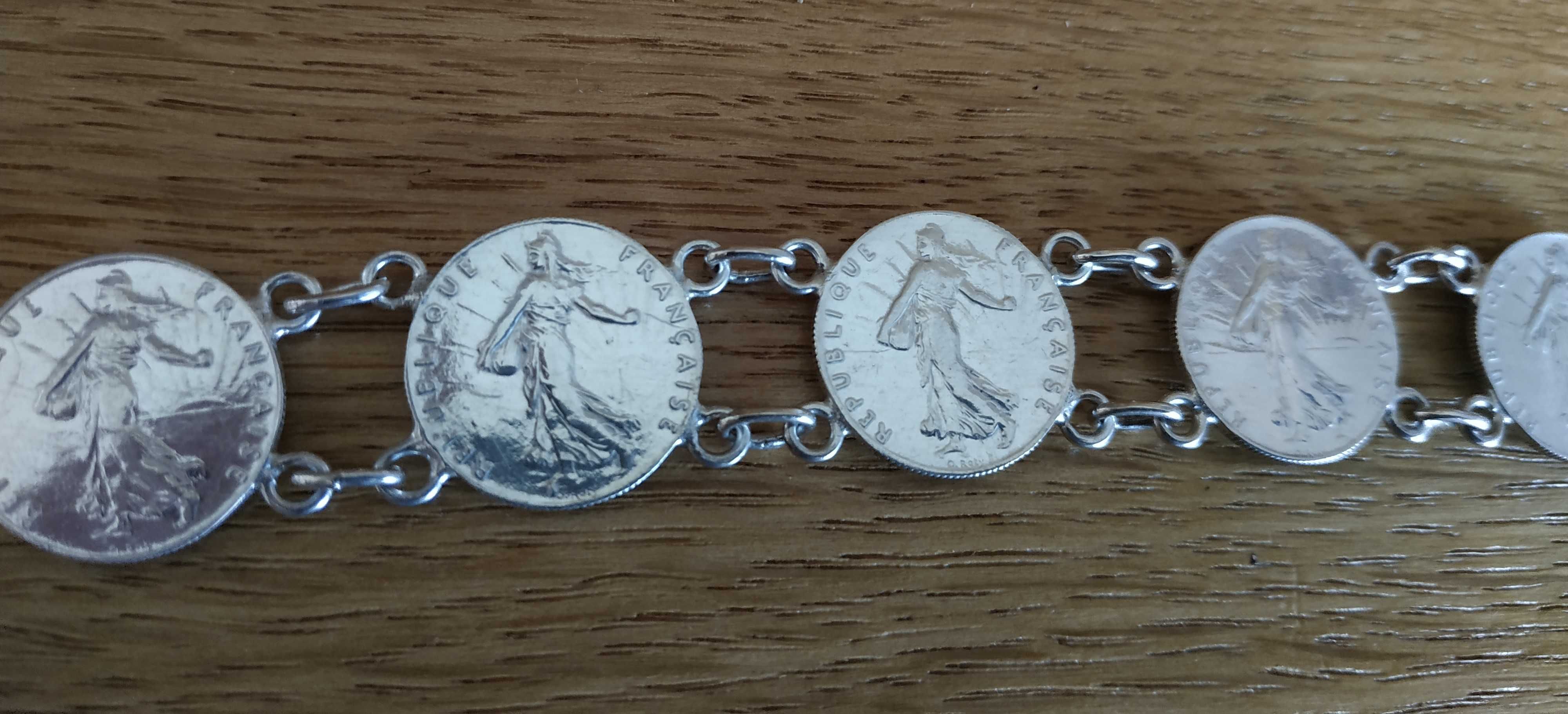 Bransoletka ze srebrnymi monetami Francja XXw