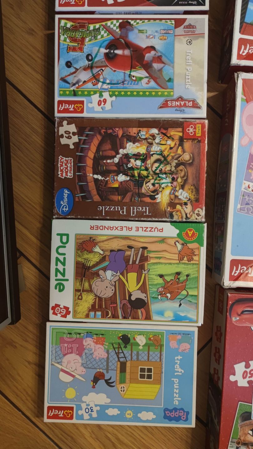 25 zestawów! puzzle auta zygzak Peppa strażak sam