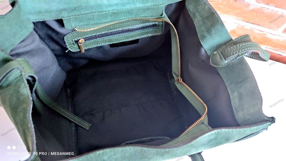 Shopper bag torebka damska skóra naturalna zamszowa khaki celine