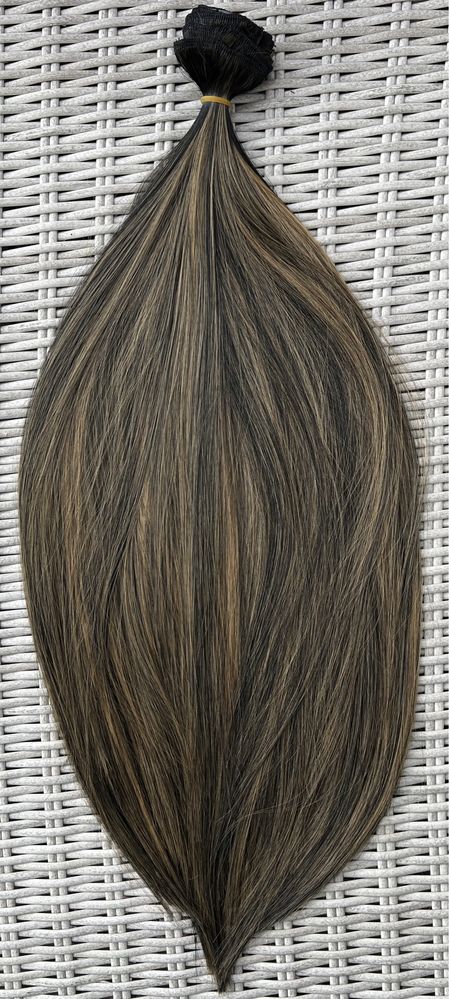 Premium Ultra włosy doczepiane, czarny z blondem / pasemka clip in