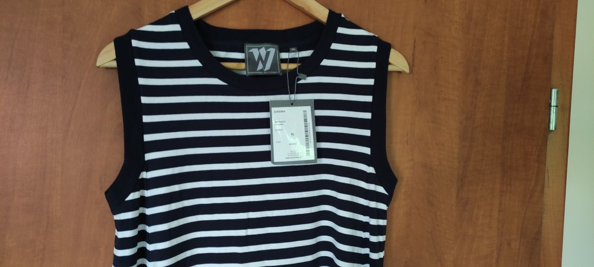 Sukienka w paski Wólczanka, r. XL, NOWA z metką
