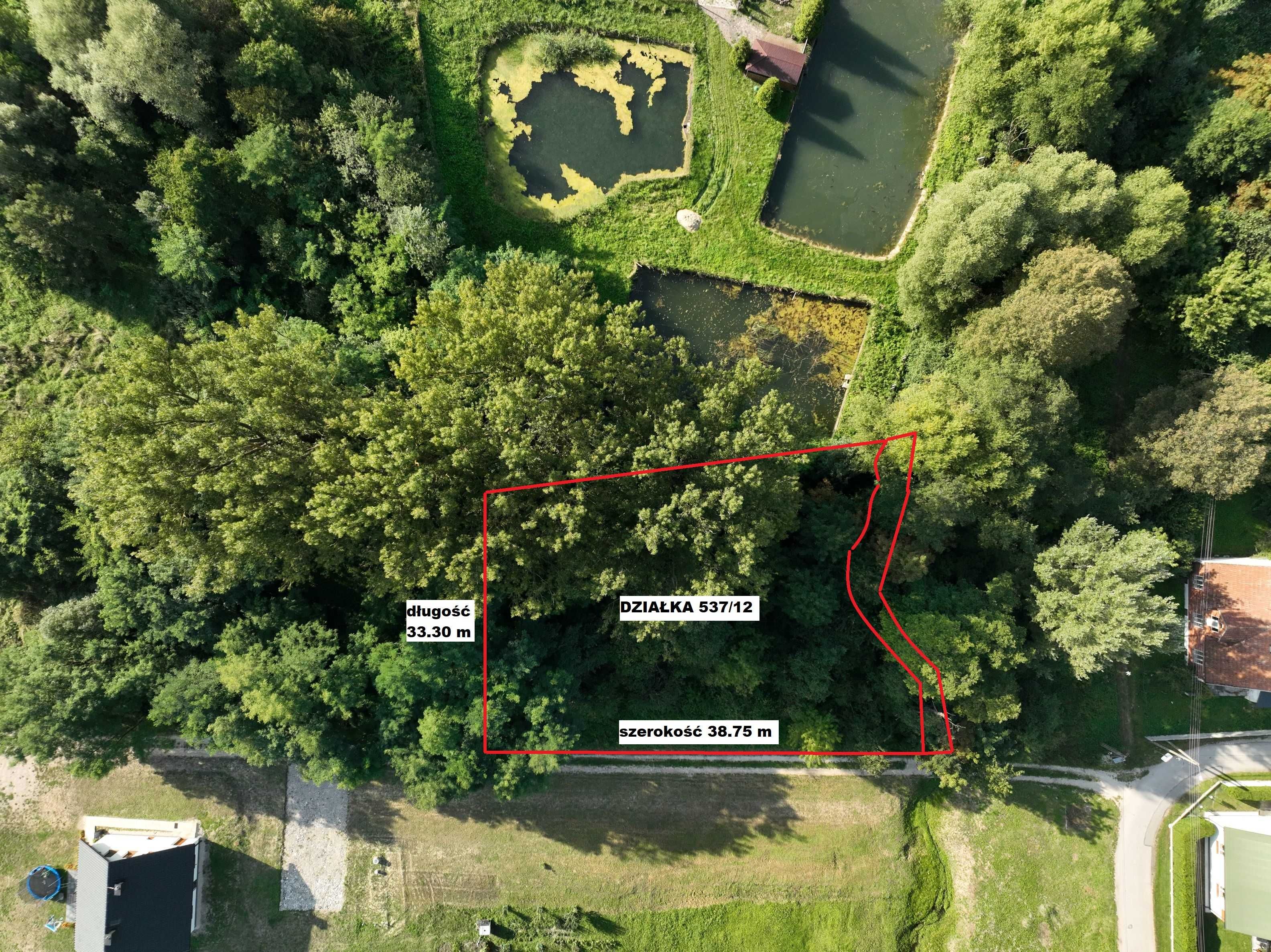 Działka pod dom z drzewami i przy strumieniu 1244m2 - Bogucice