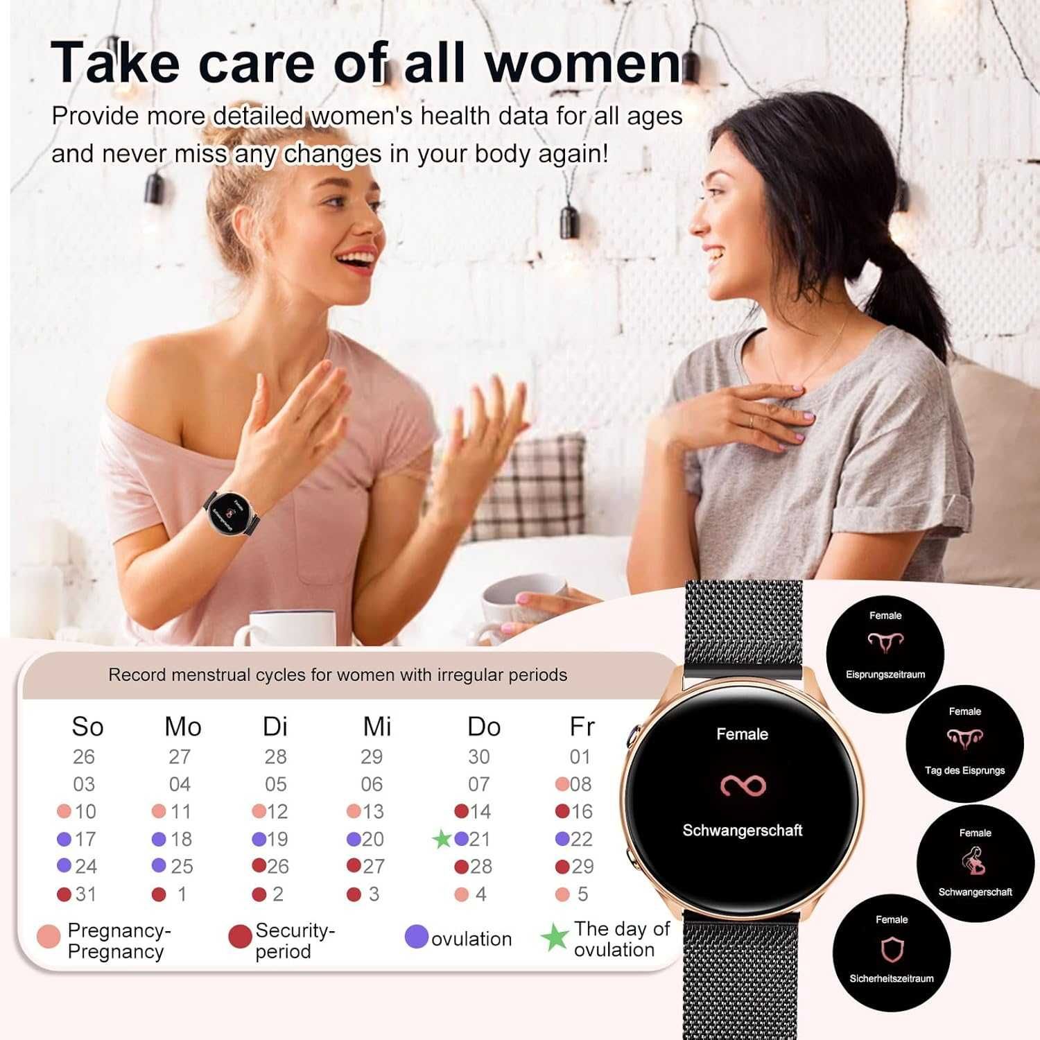 elfofle T6 smartwatch połączenia GPS IP67 tętno ciśnienie miesiączka