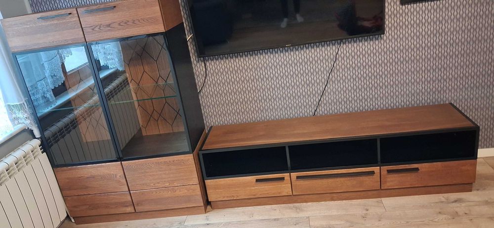 Meble szafka rtv i witryna z litego drewna dąb rustical