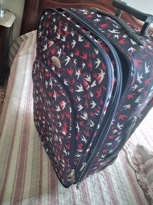 Mala de viagem azul e vermelho