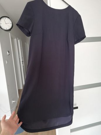 H&m granatowa sukienka 36 elegancką dłuższą z tylu oversize