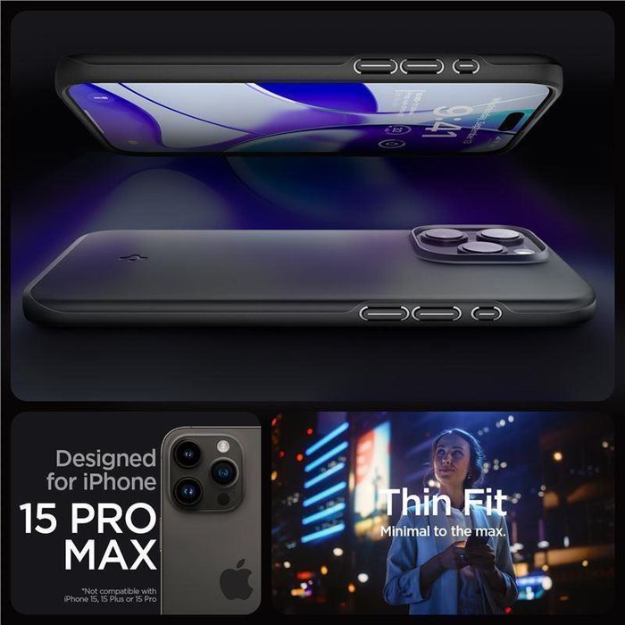 Etui Ochronne Spigen Thin Fit do iPhone 15 Pro Max - Kolor: Czarny