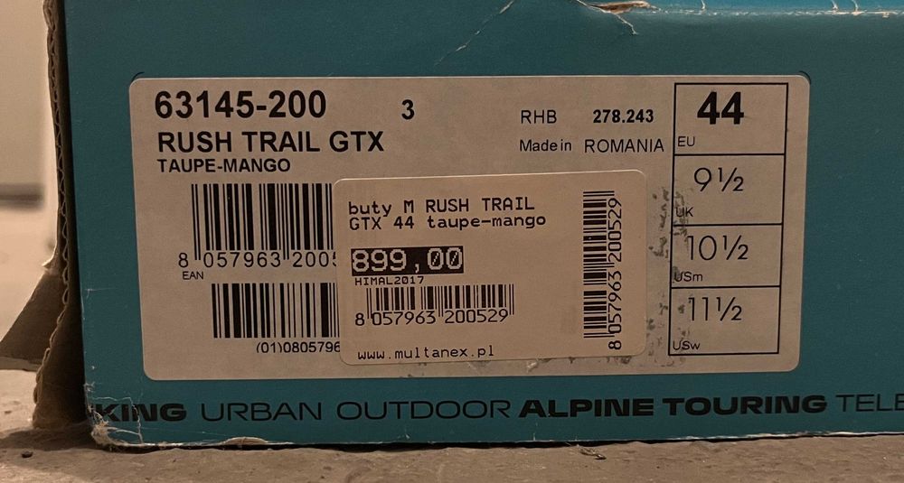 Prawie nowe męskie trekkingi Scarpa Rush Trail GTX 44 na gwarancji