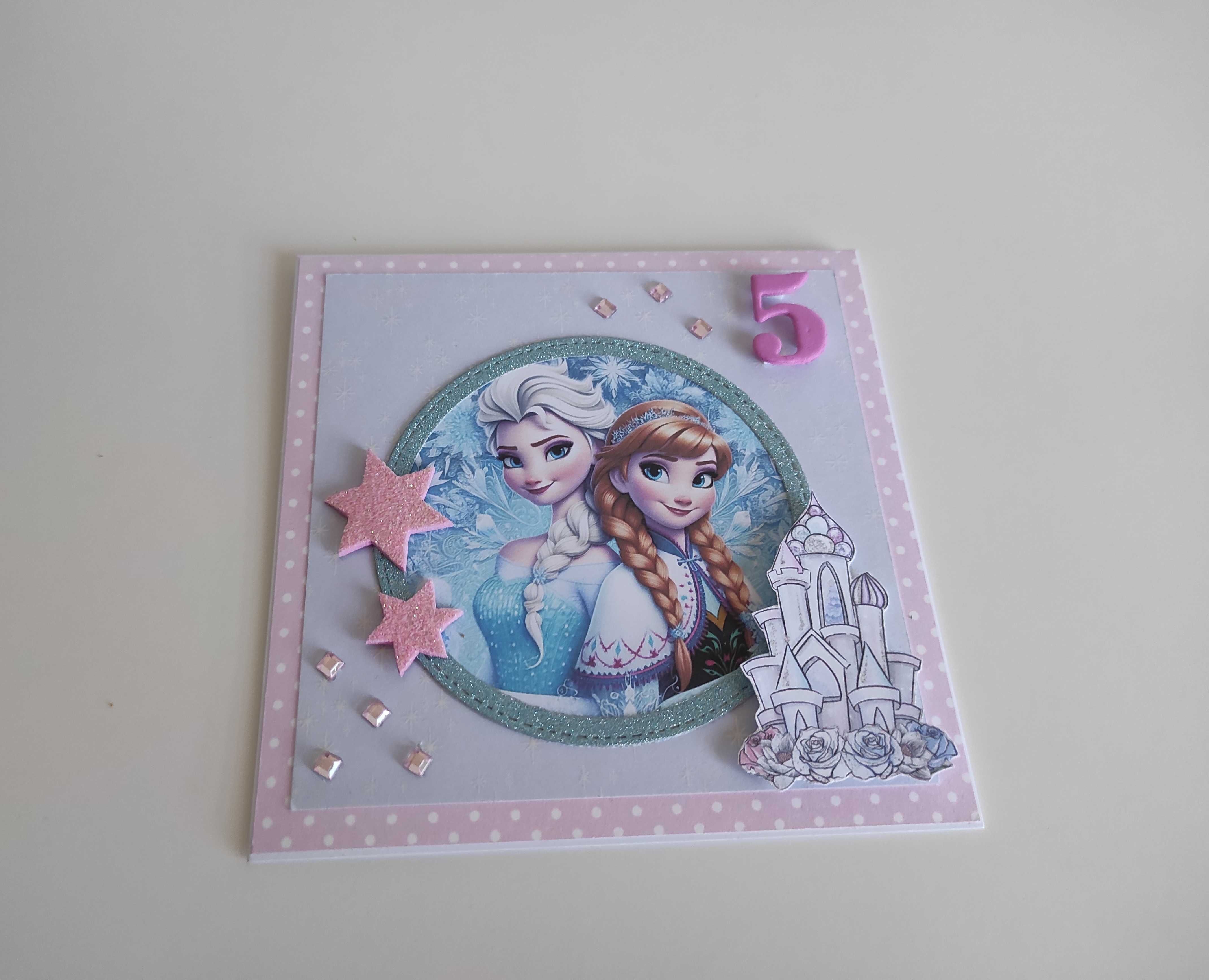Kartka urodzinowa ręcznie robiona Kraina lodu Anna i Elsa