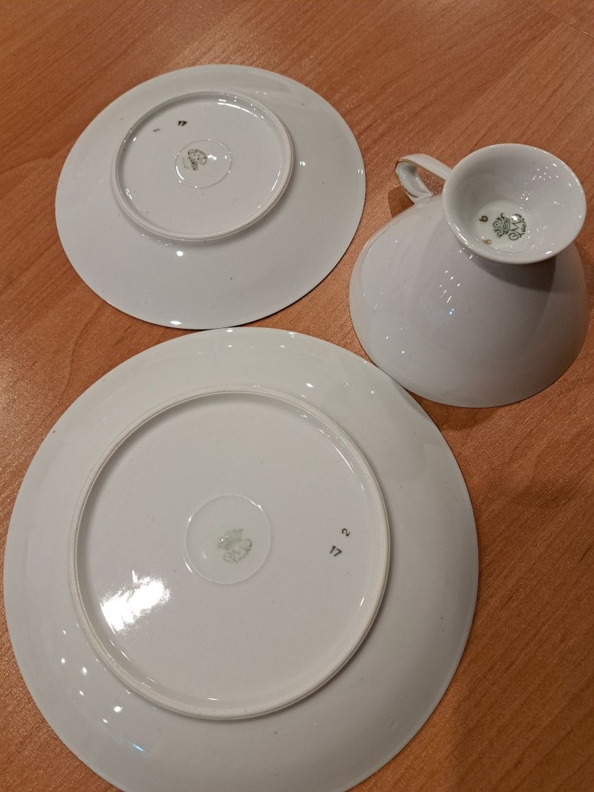 Trio porcelanowe, zestaw śniadaniowy sygnowane